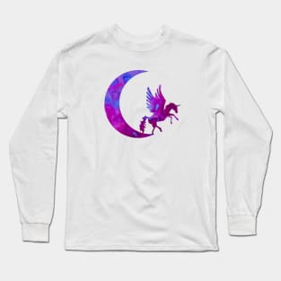 Purple Crescent Moon and Unicorn Long Sleeve T-Shirt